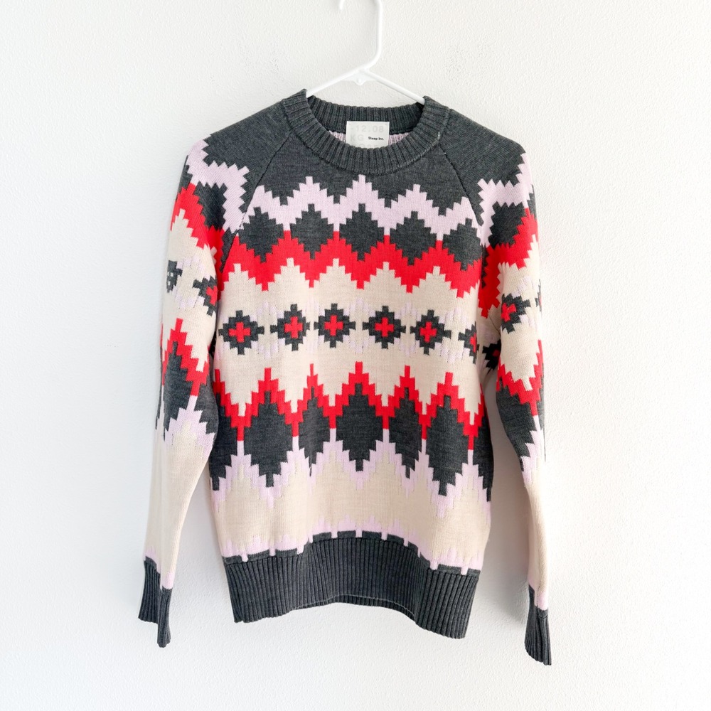 Sheep Inc 100% Merino Wool Boho Fair Isle Sweater $300 Colorful Unique S